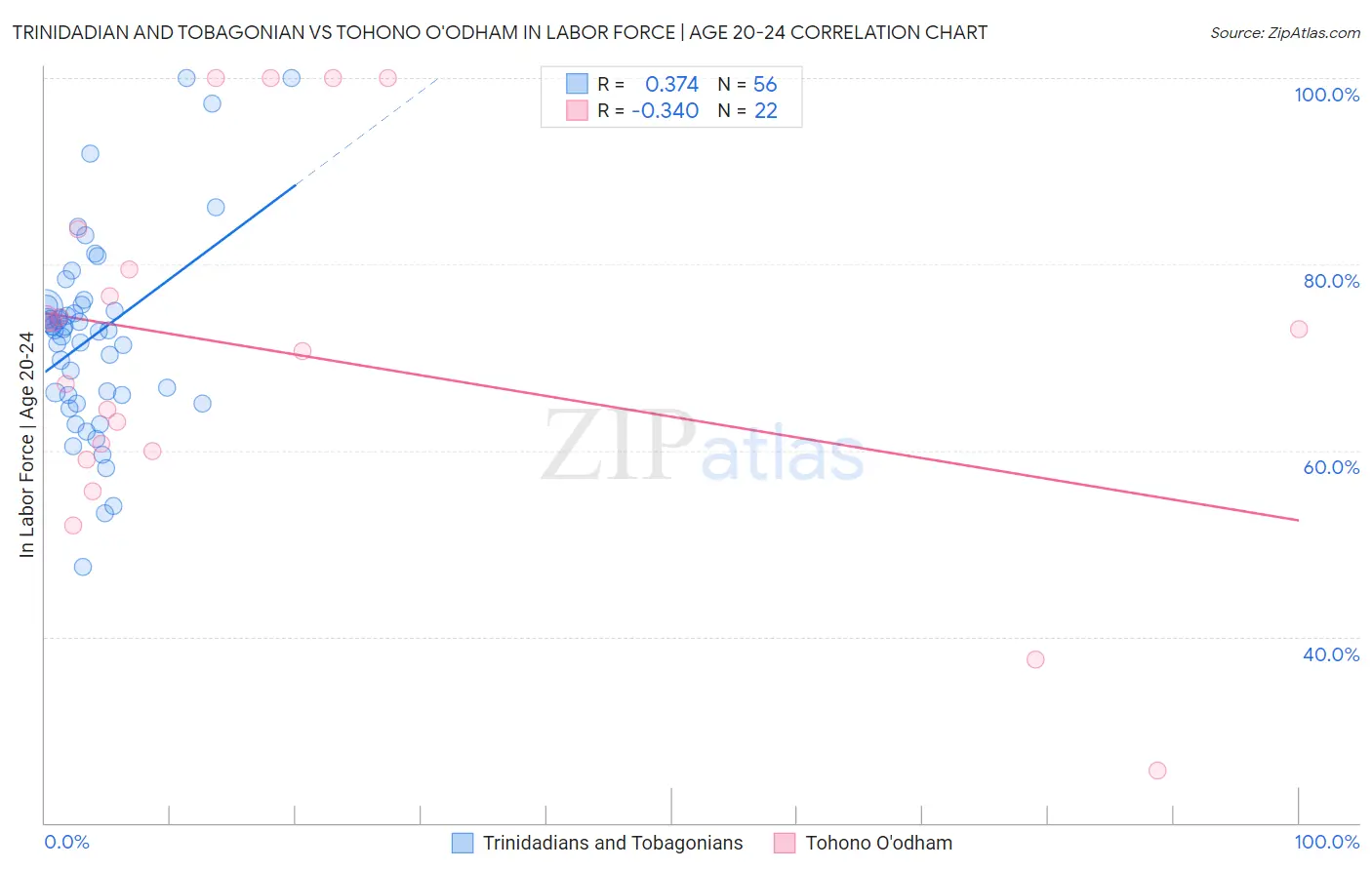 Trinidadian and Tobagonian vs Tohono O'odham In Labor Force | Age 20-24