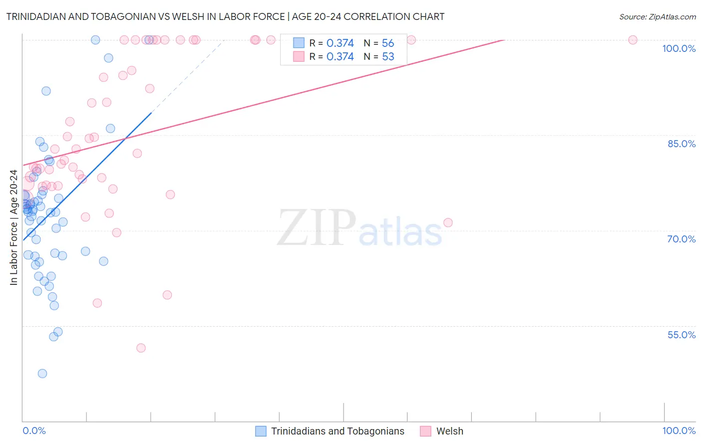 Trinidadian and Tobagonian vs Welsh In Labor Force | Age 20-24
