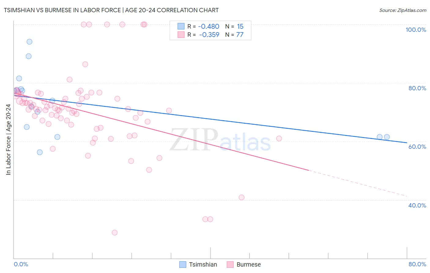 Tsimshian vs Burmese In Labor Force | Age 20-24
