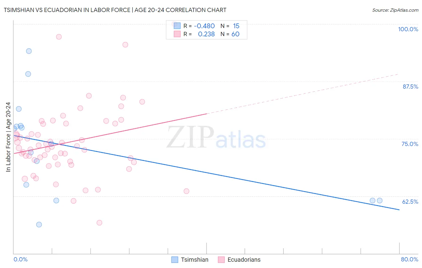 Tsimshian vs Ecuadorian In Labor Force | Age 20-24