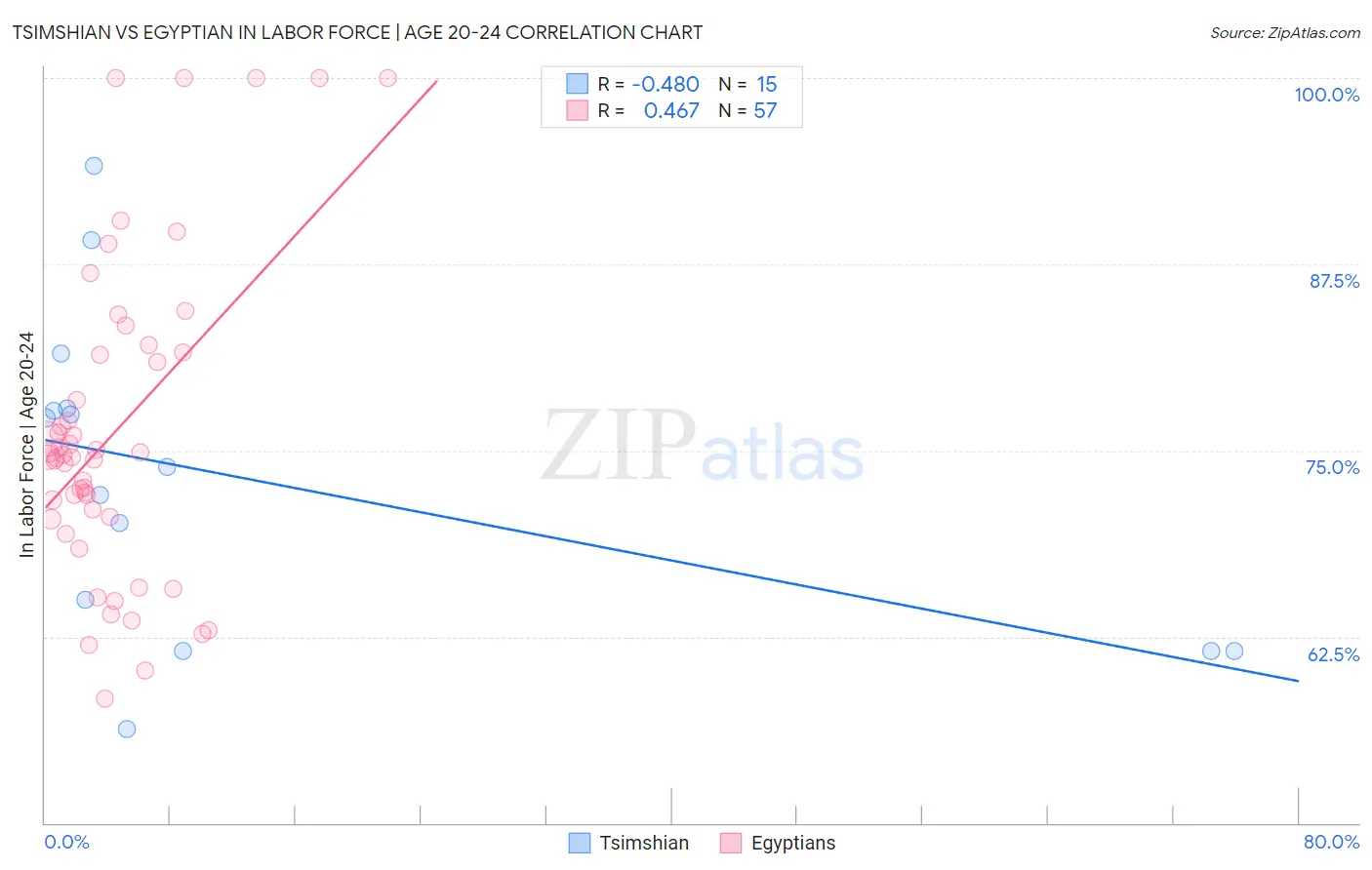 Tsimshian vs Egyptian In Labor Force | Age 20-24