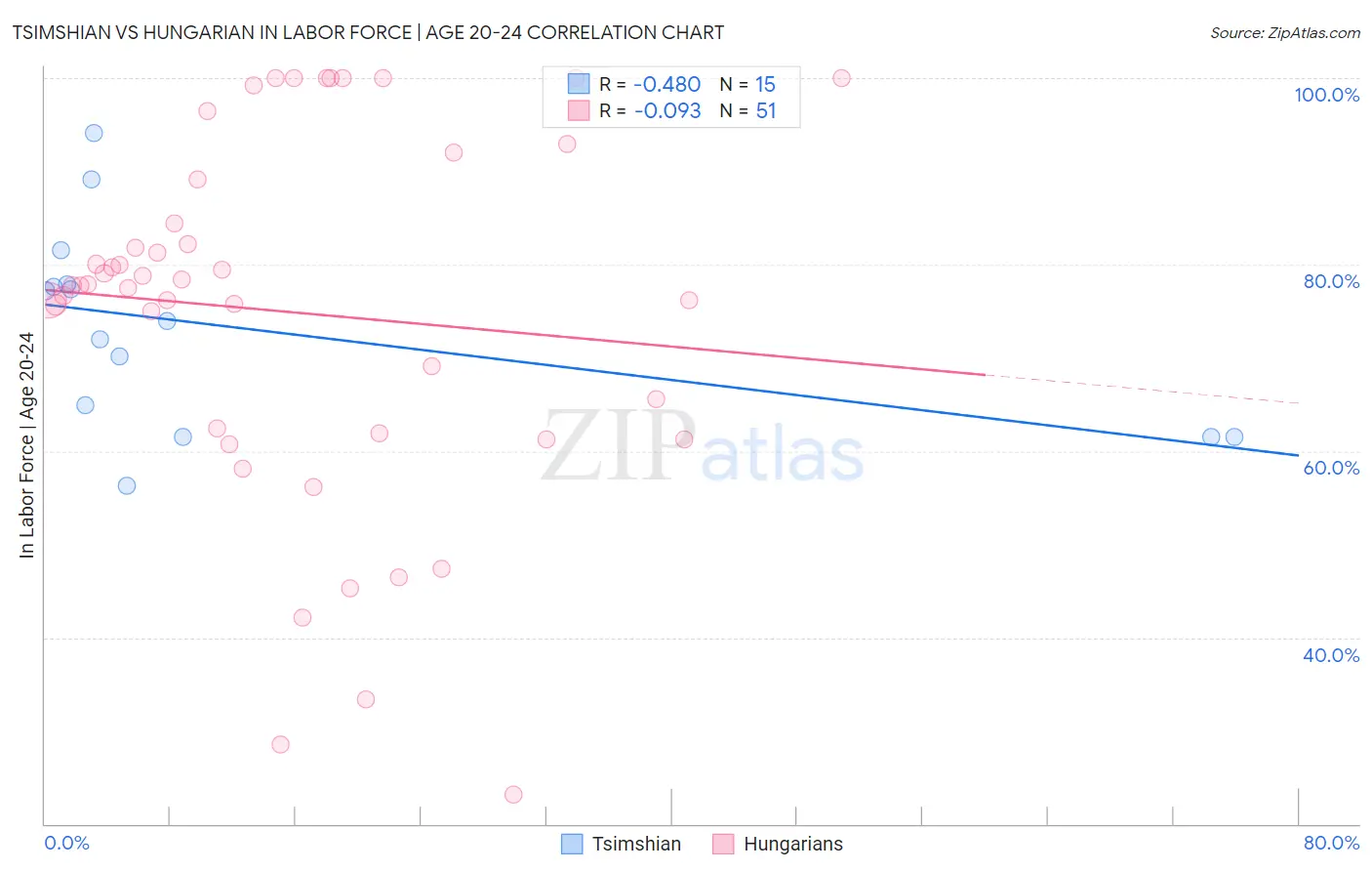 Tsimshian vs Hungarian In Labor Force | Age 20-24