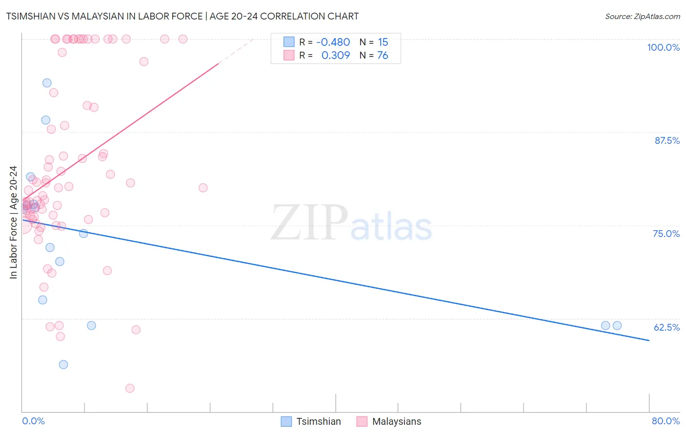 Tsimshian vs Malaysian In Labor Force | Age 20-24
