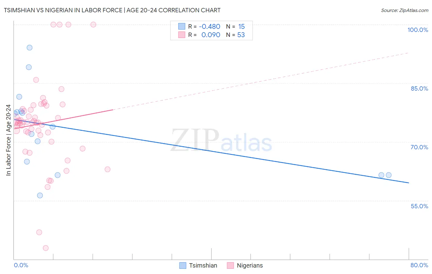 Tsimshian vs Nigerian In Labor Force | Age 20-24
