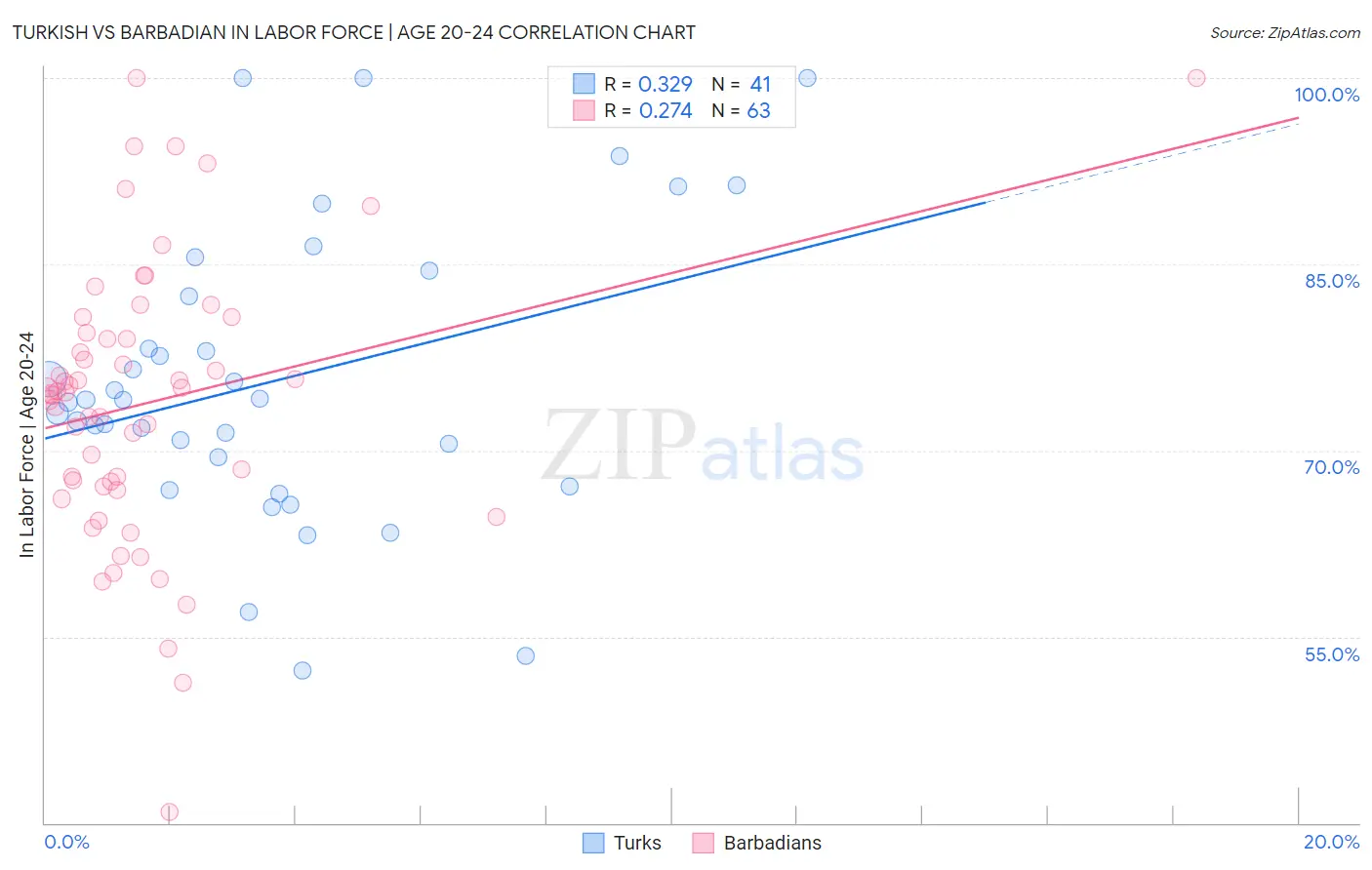 Turkish vs Barbadian In Labor Force | Age 20-24