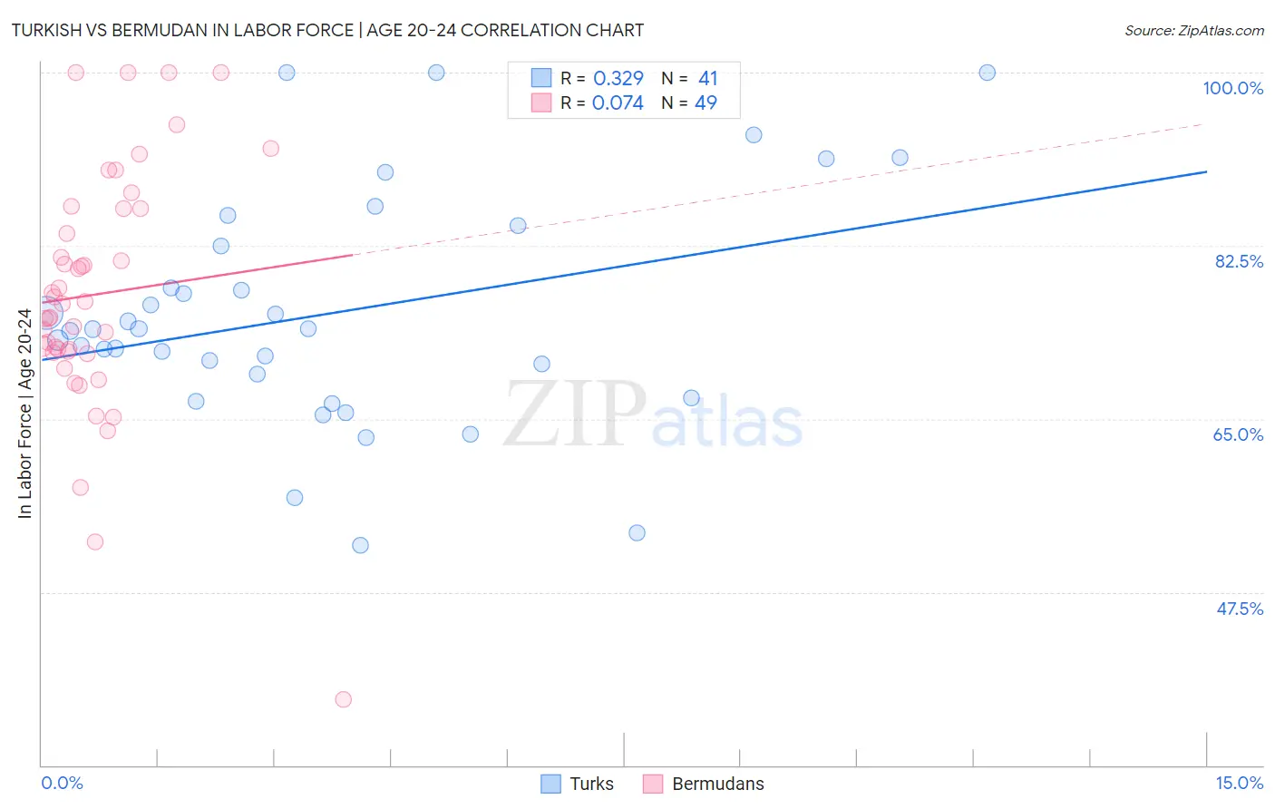 Turkish vs Bermudan In Labor Force | Age 20-24