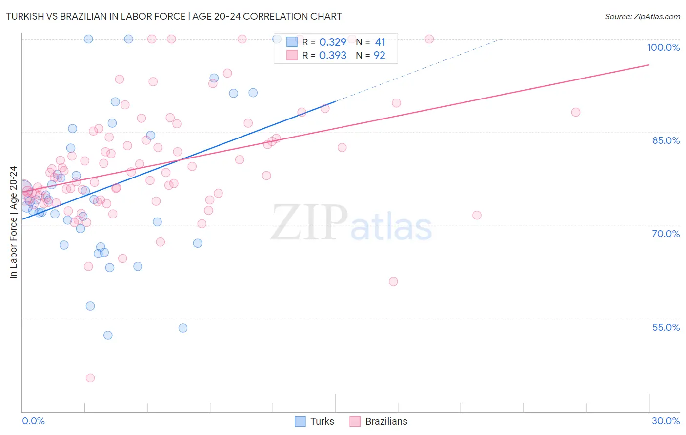 Turkish vs Brazilian In Labor Force | Age 20-24