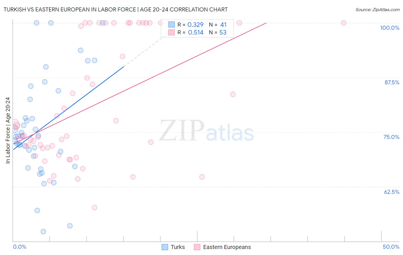 Turkish vs Eastern European In Labor Force | Age 20-24