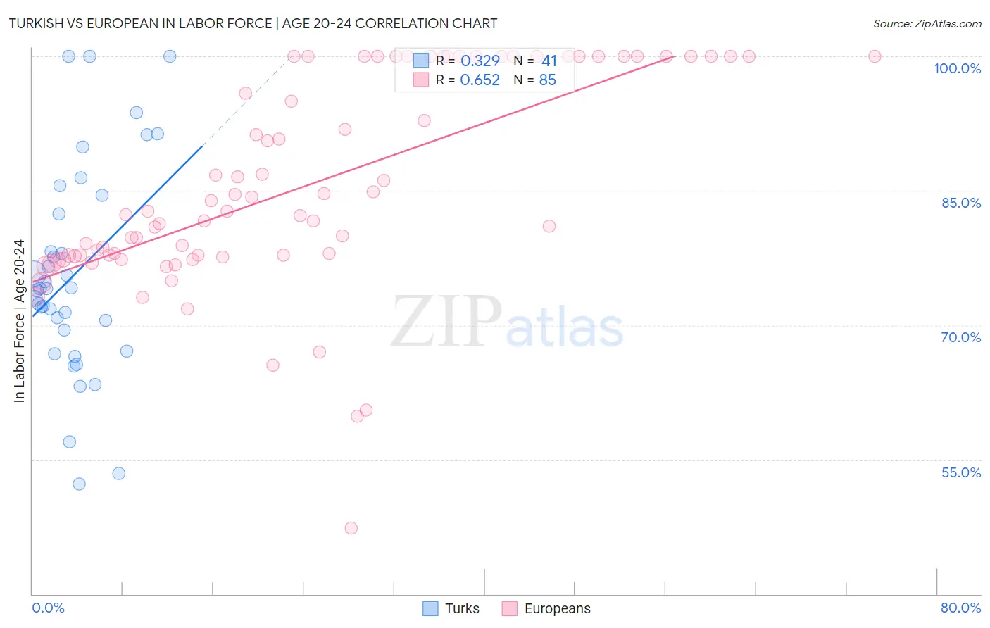 Turkish vs European In Labor Force | Age 20-24