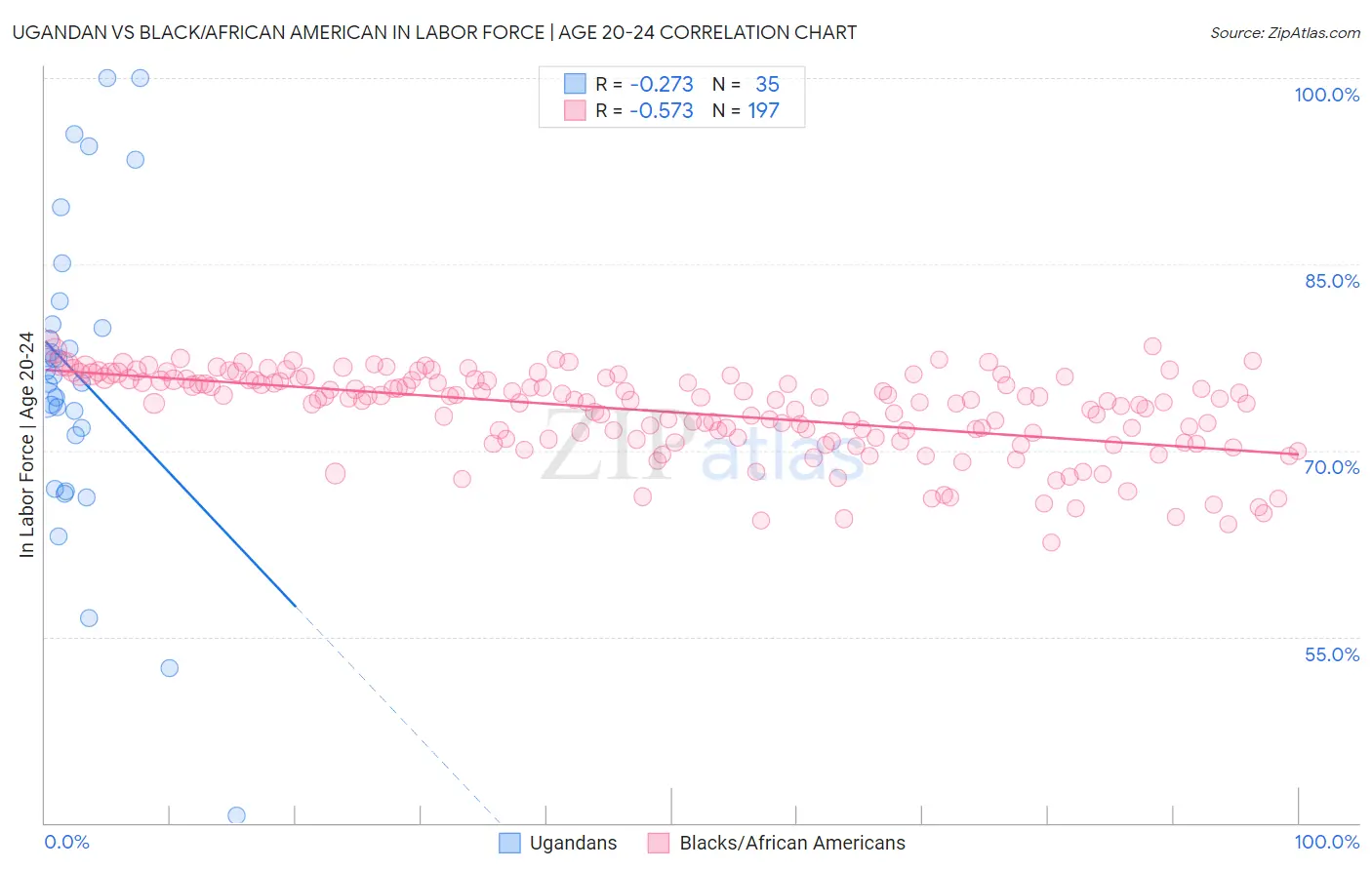 Ugandan vs Black/African American In Labor Force | Age 20-24