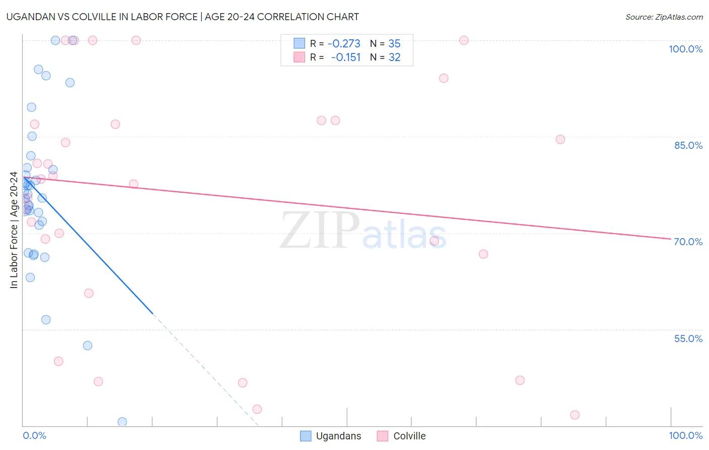 Ugandan vs Colville In Labor Force | Age 20-24