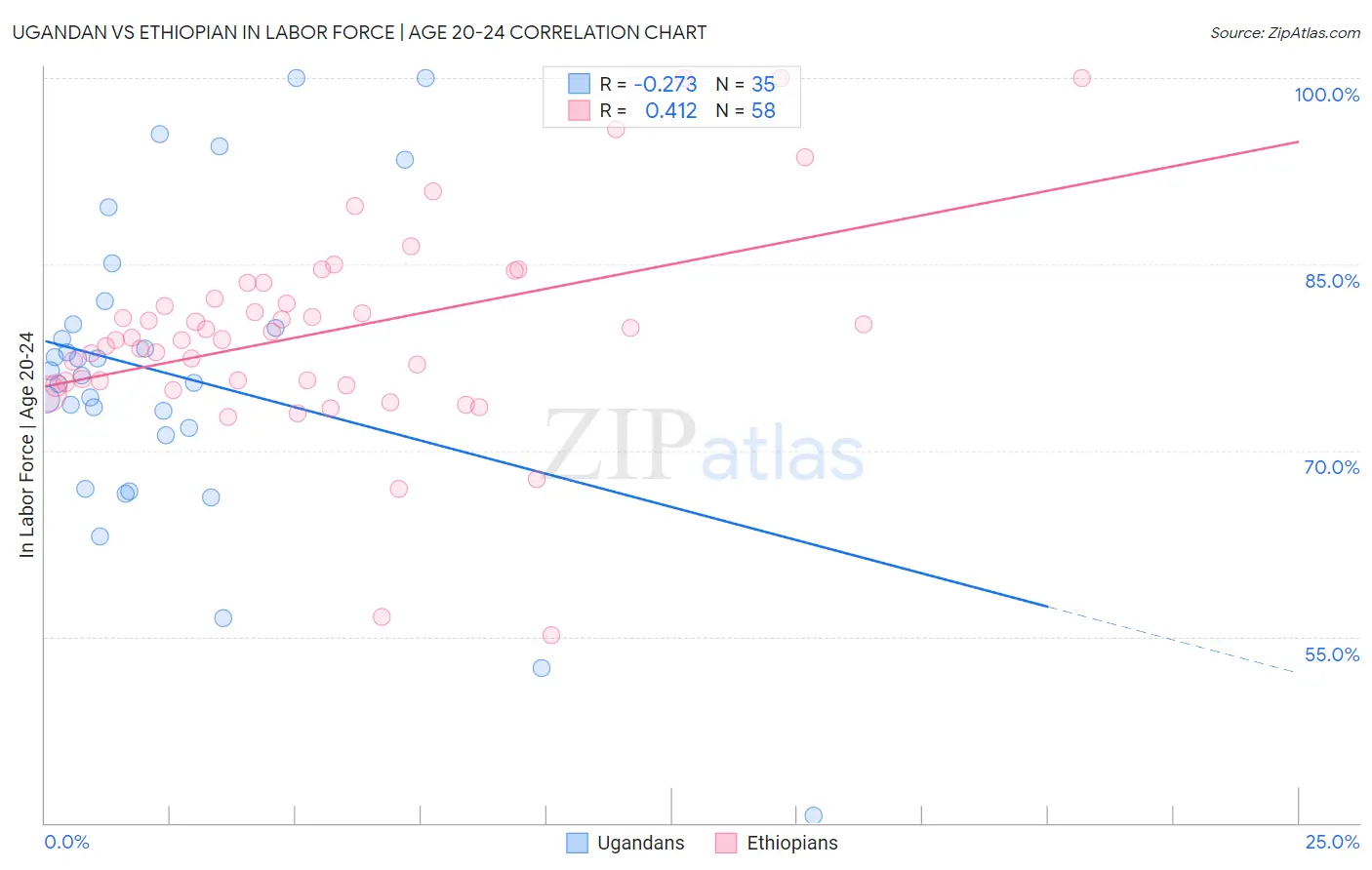 Ugandan vs Ethiopian In Labor Force | Age 20-24