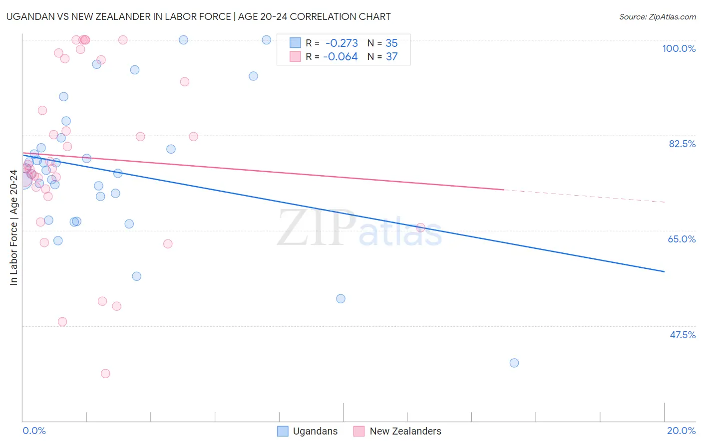 Ugandan vs New Zealander In Labor Force | Age 20-24