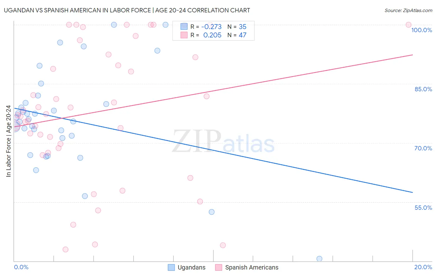 Ugandan vs Spanish American In Labor Force | Age 20-24