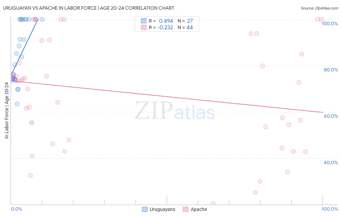 Uruguayan vs Apache In Labor Force | Age 20-24