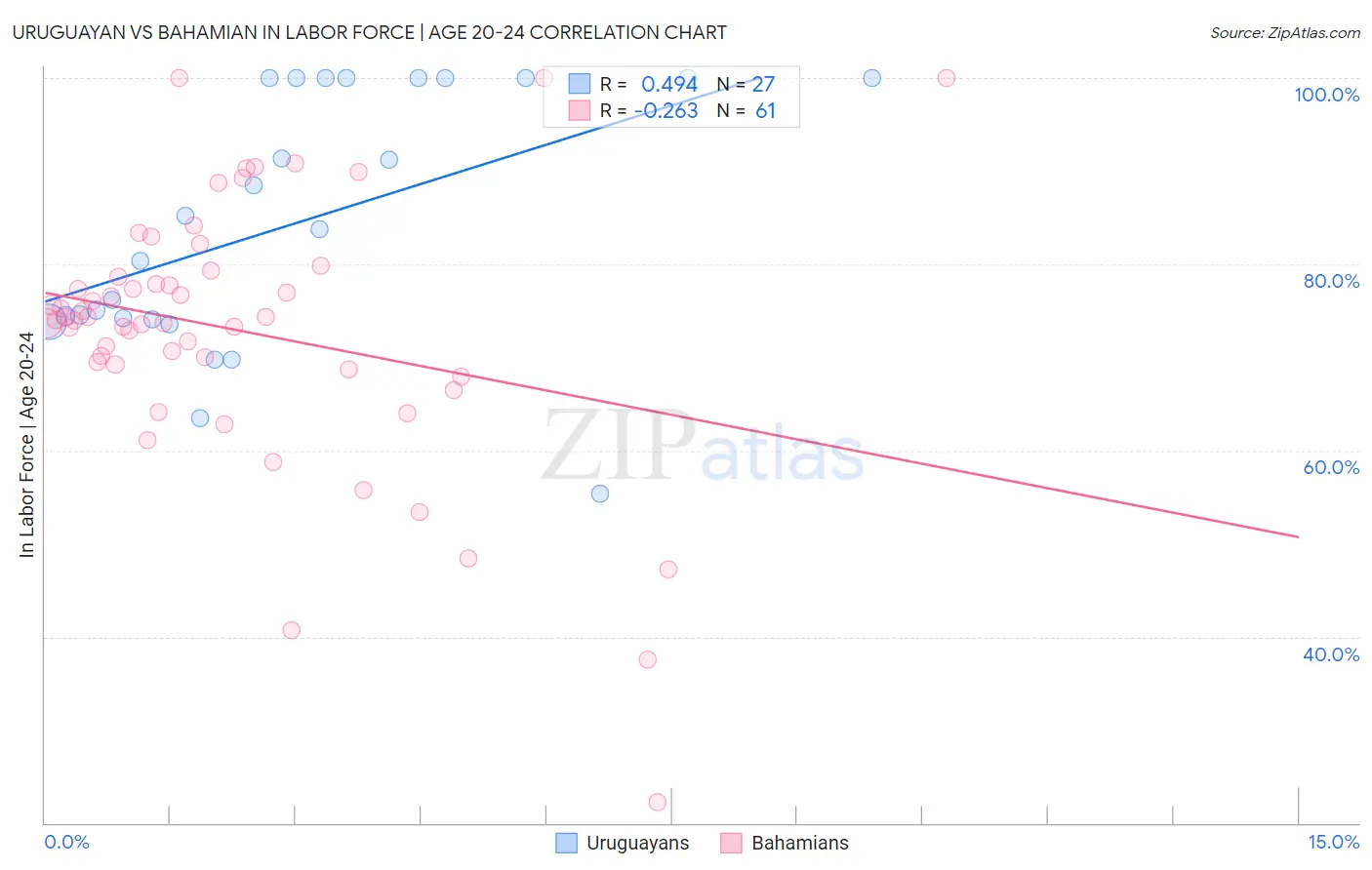 Uruguayan vs Bahamian In Labor Force | Age 20-24