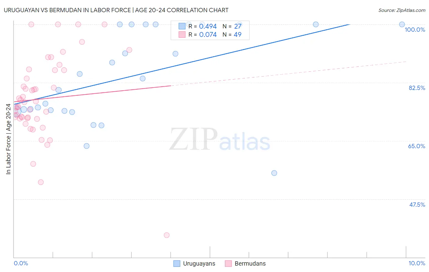 Uruguayan vs Bermudan In Labor Force | Age 20-24