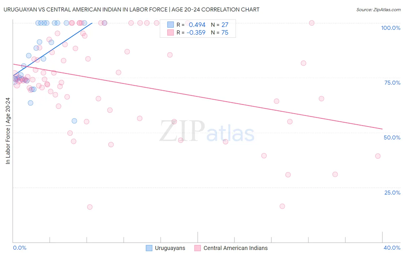Uruguayan vs Central American Indian In Labor Force | Age 20-24
