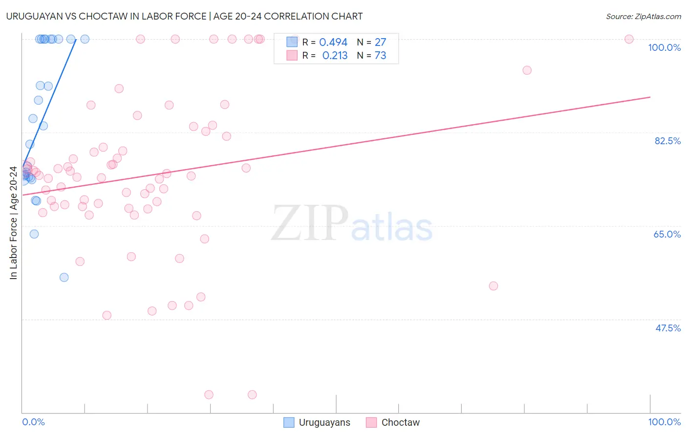 Uruguayan vs Choctaw In Labor Force | Age 20-24