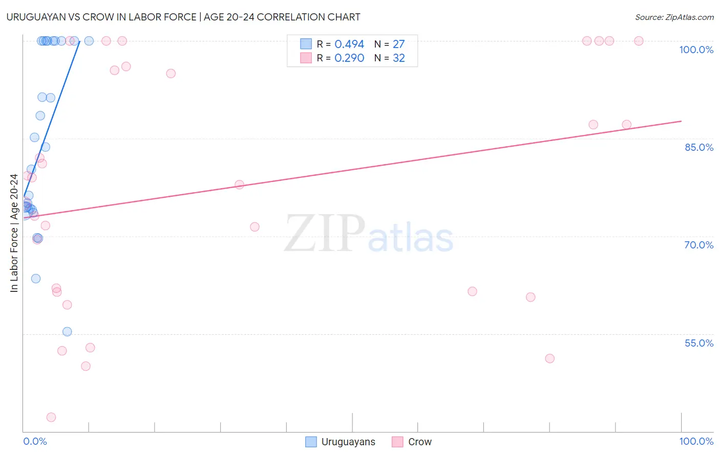 Uruguayan vs Crow In Labor Force | Age 20-24