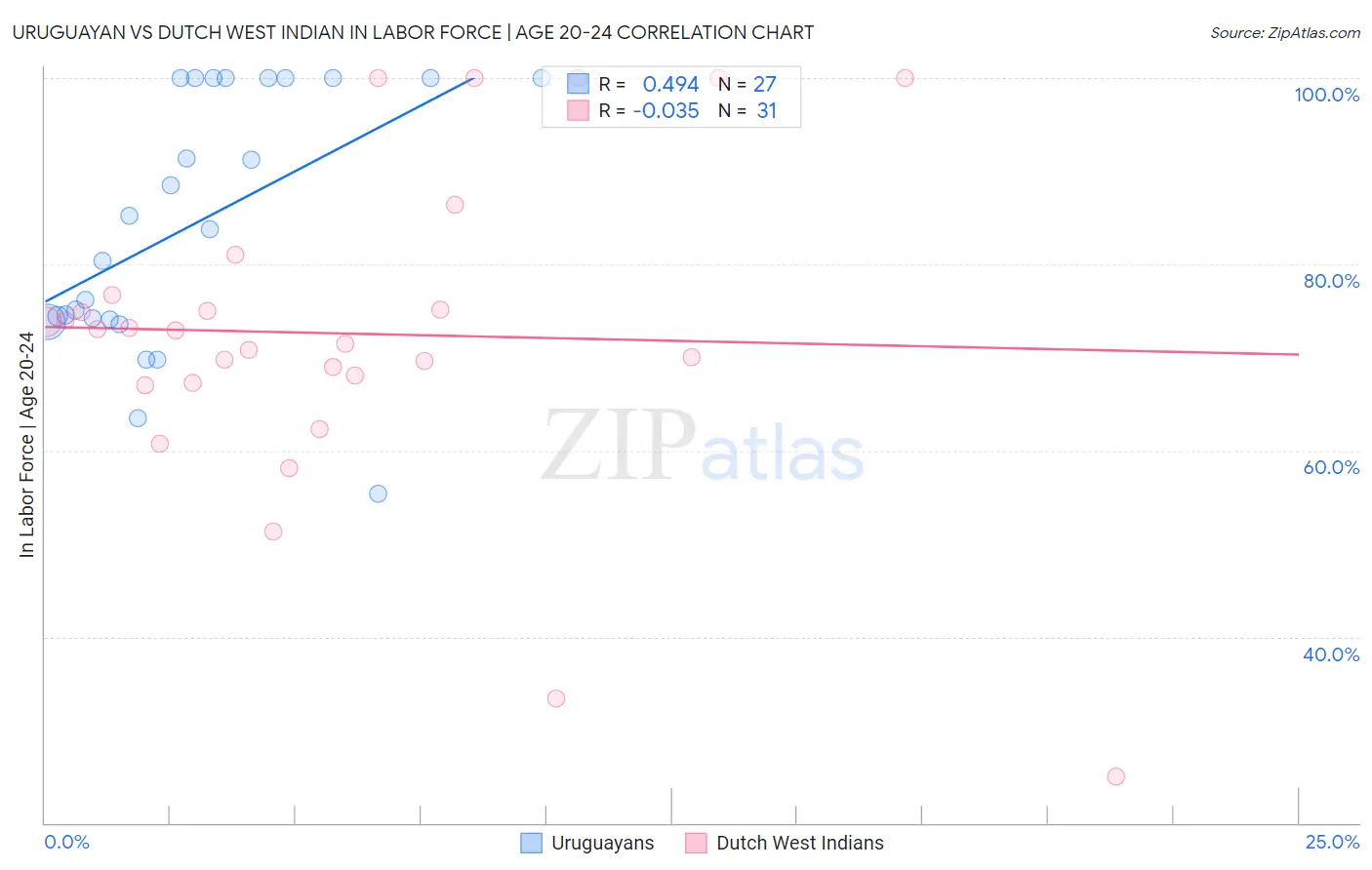 Uruguayan vs Dutch West Indian In Labor Force | Age 20-24