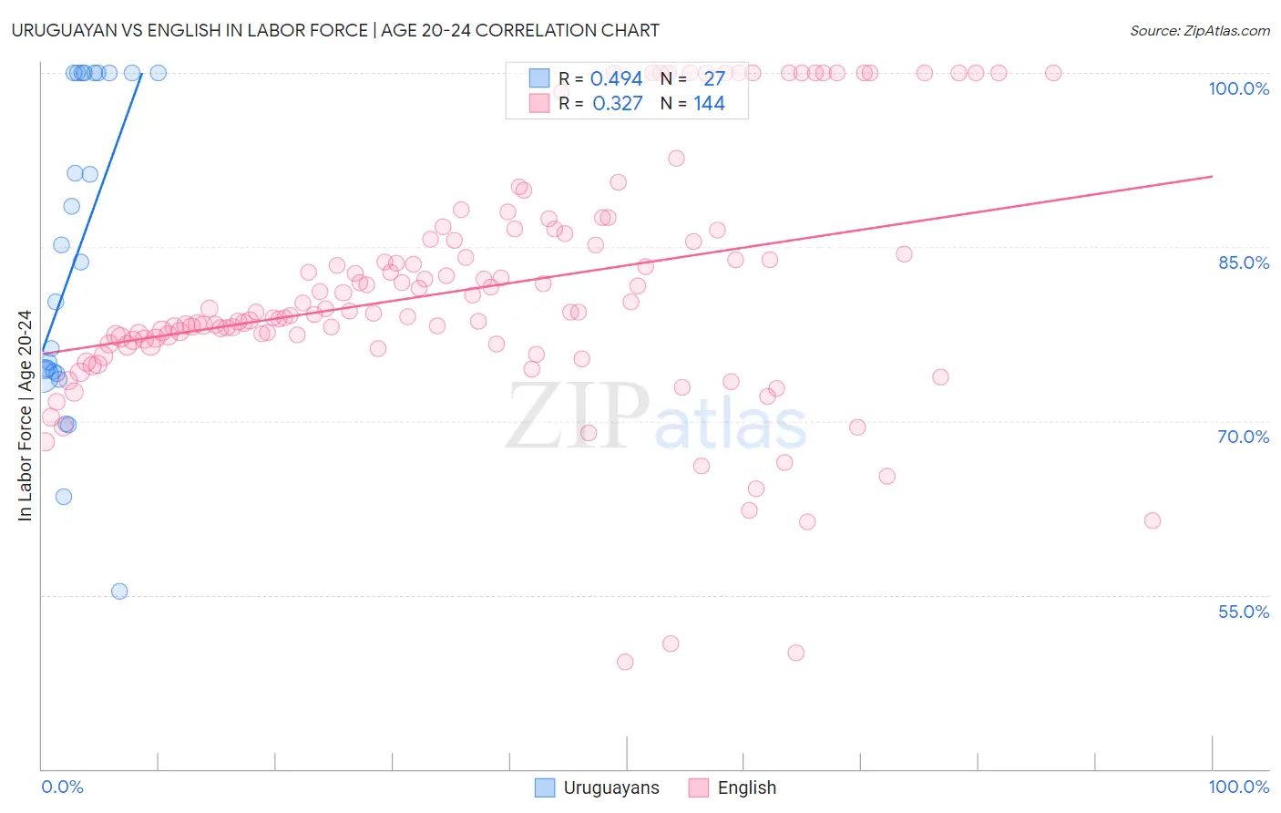 Uruguayan vs English In Labor Force | Age 20-24