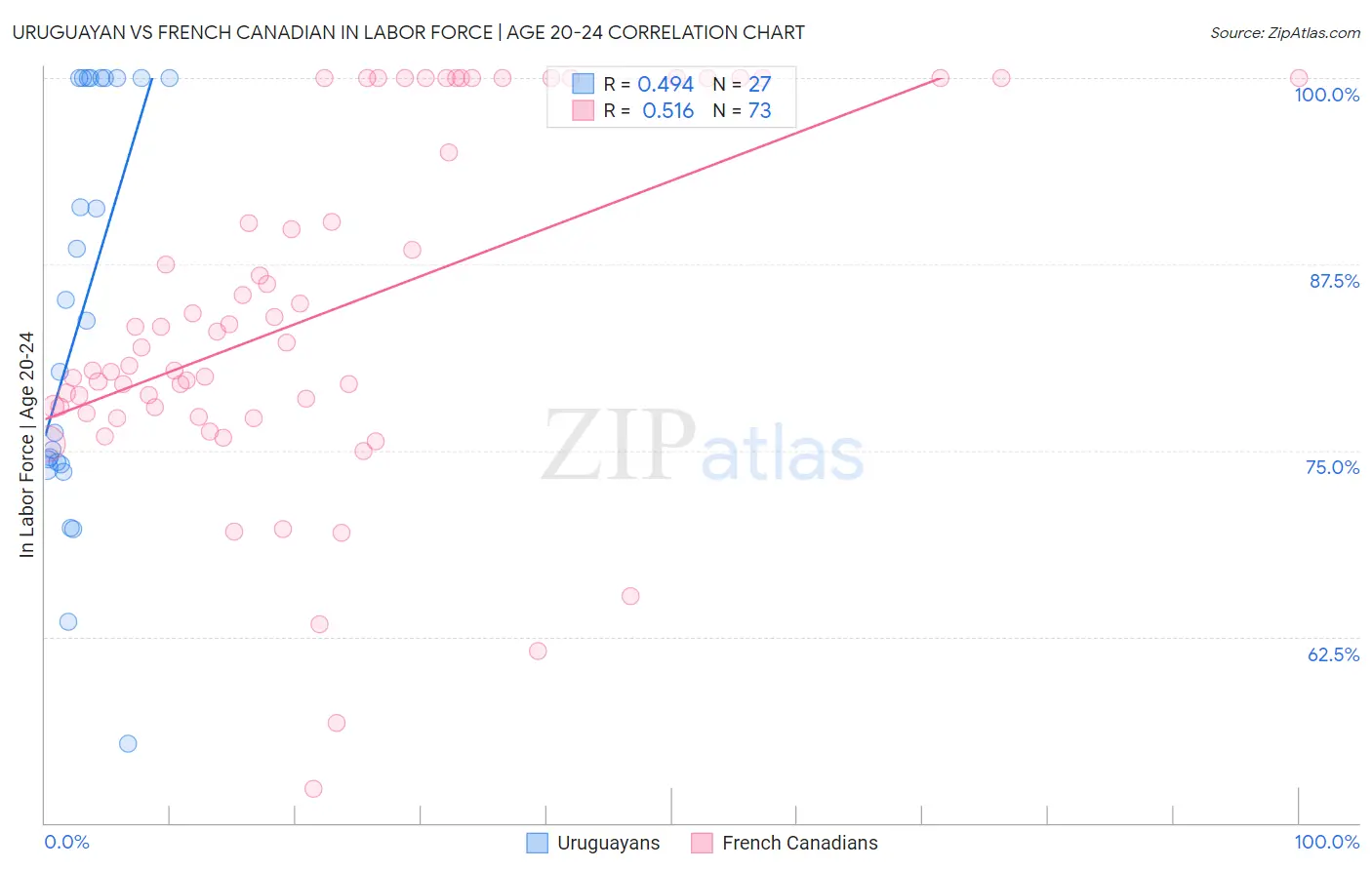 Uruguayan vs French Canadian In Labor Force | Age 20-24