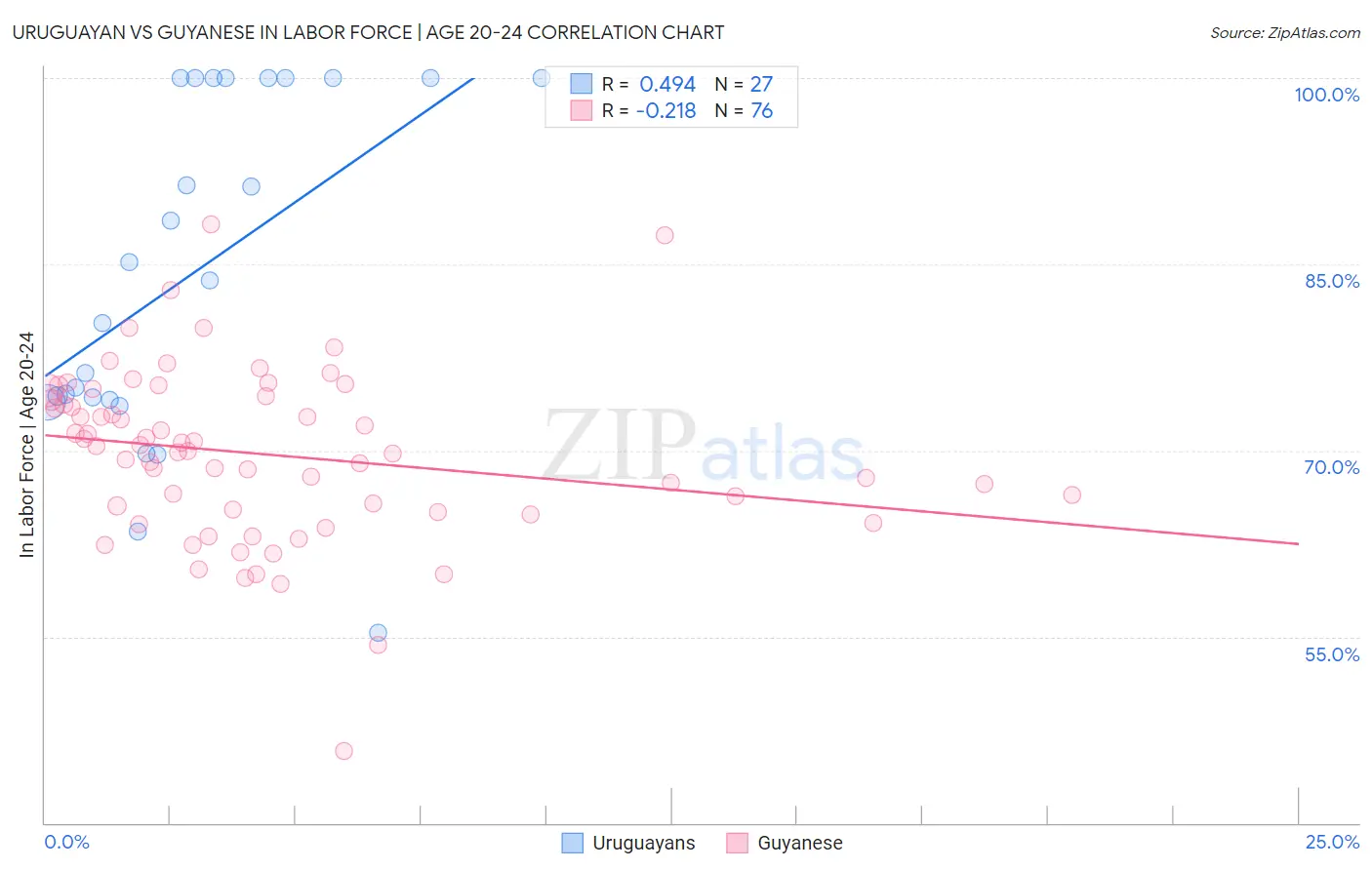 Uruguayan vs Guyanese In Labor Force | Age 20-24