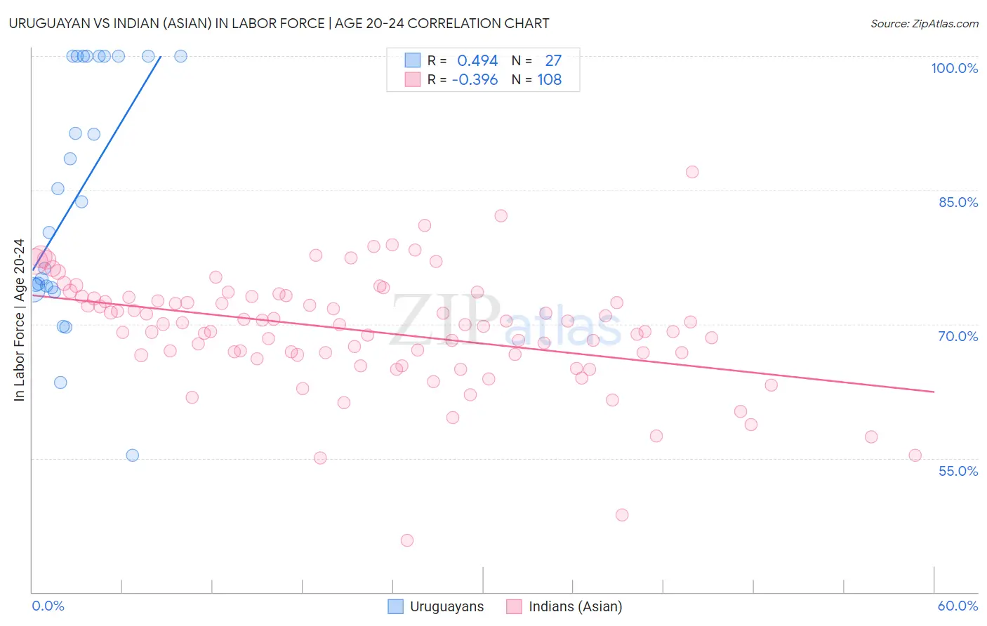 Uruguayan vs Indian (Asian) In Labor Force | Age 20-24
