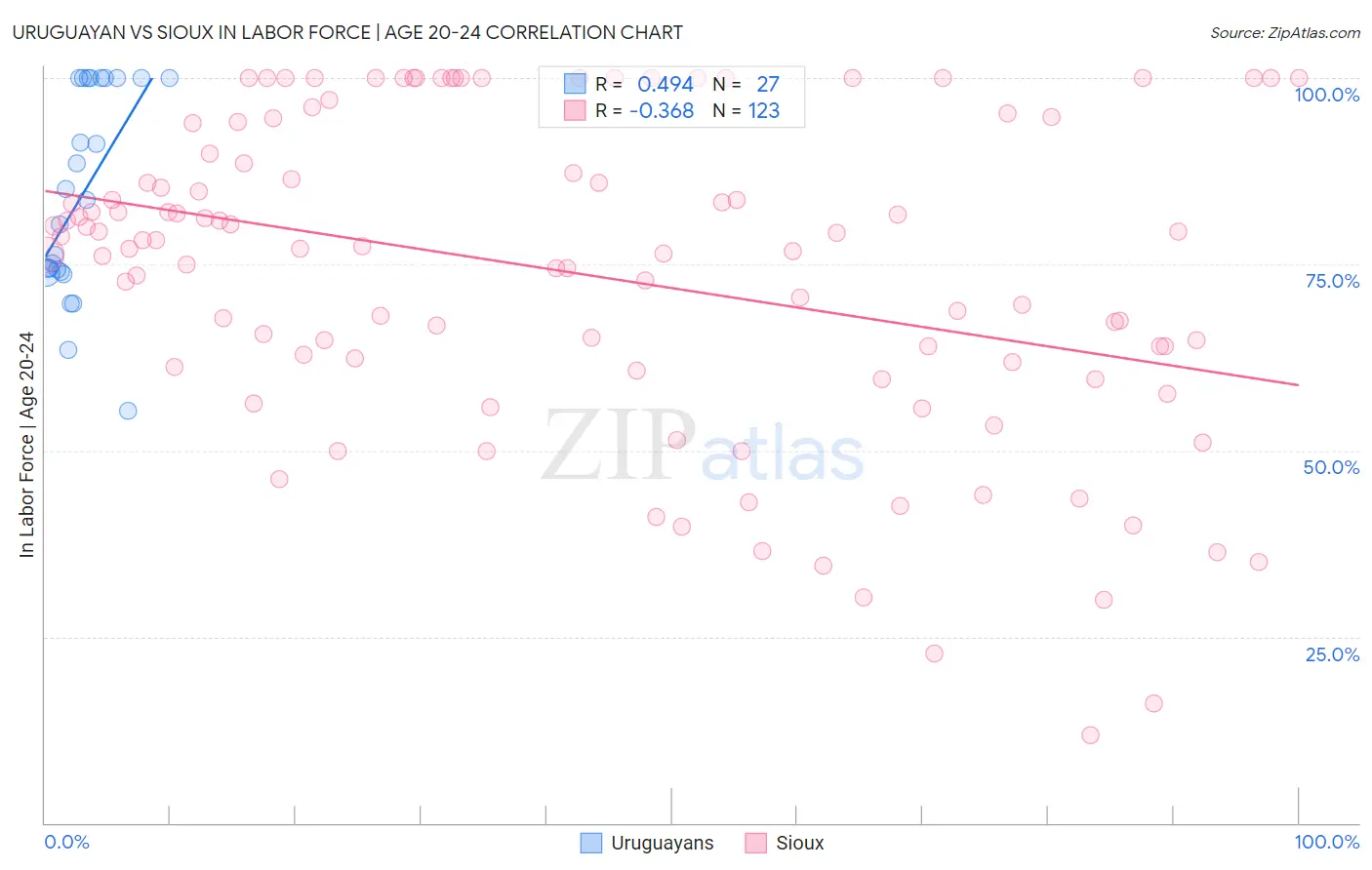Uruguayan vs Sioux In Labor Force | Age 20-24