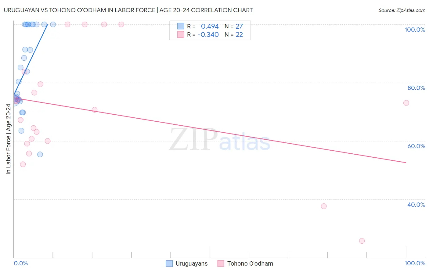 Uruguayan vs Tohono O'odham In Labor Force | Age 20-24