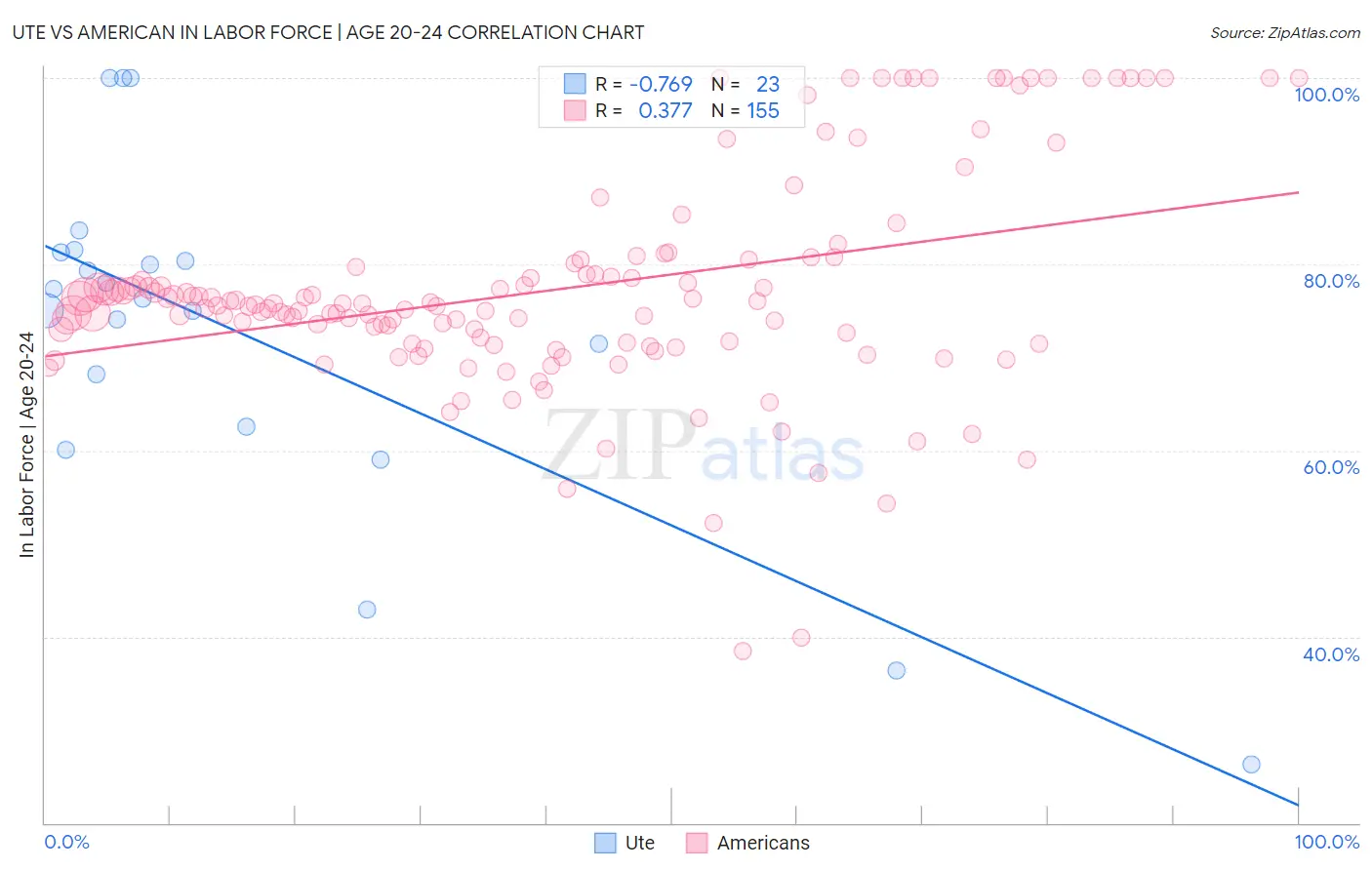 Ute vs American In Labor Force | Age 20-24