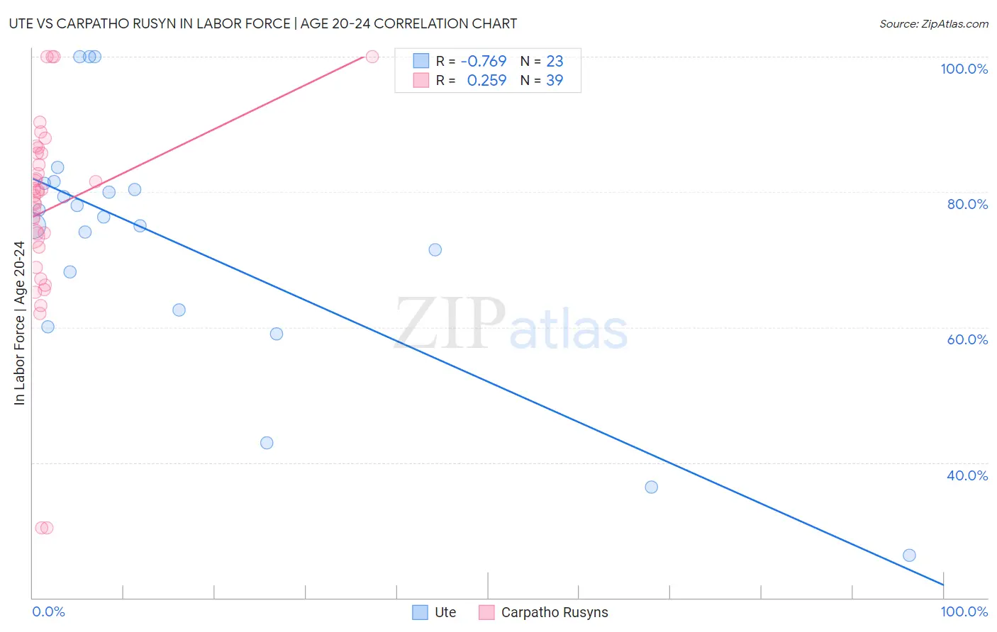 Ute vs Carpatho Rusyn In Labor Force | Age 20-24