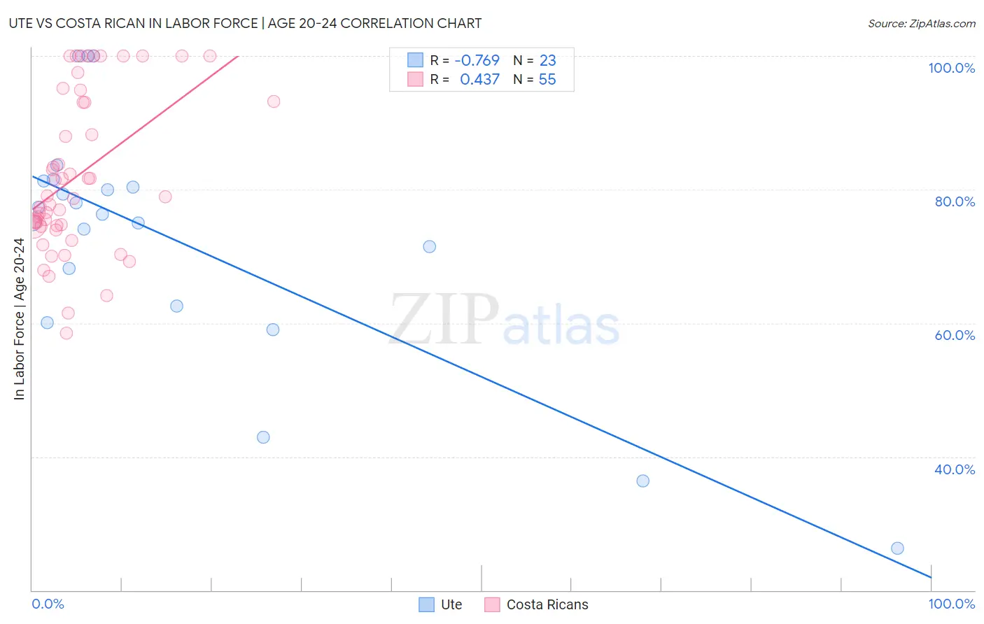 Ute vs Costa Rican In Labor Force | Age 20-24