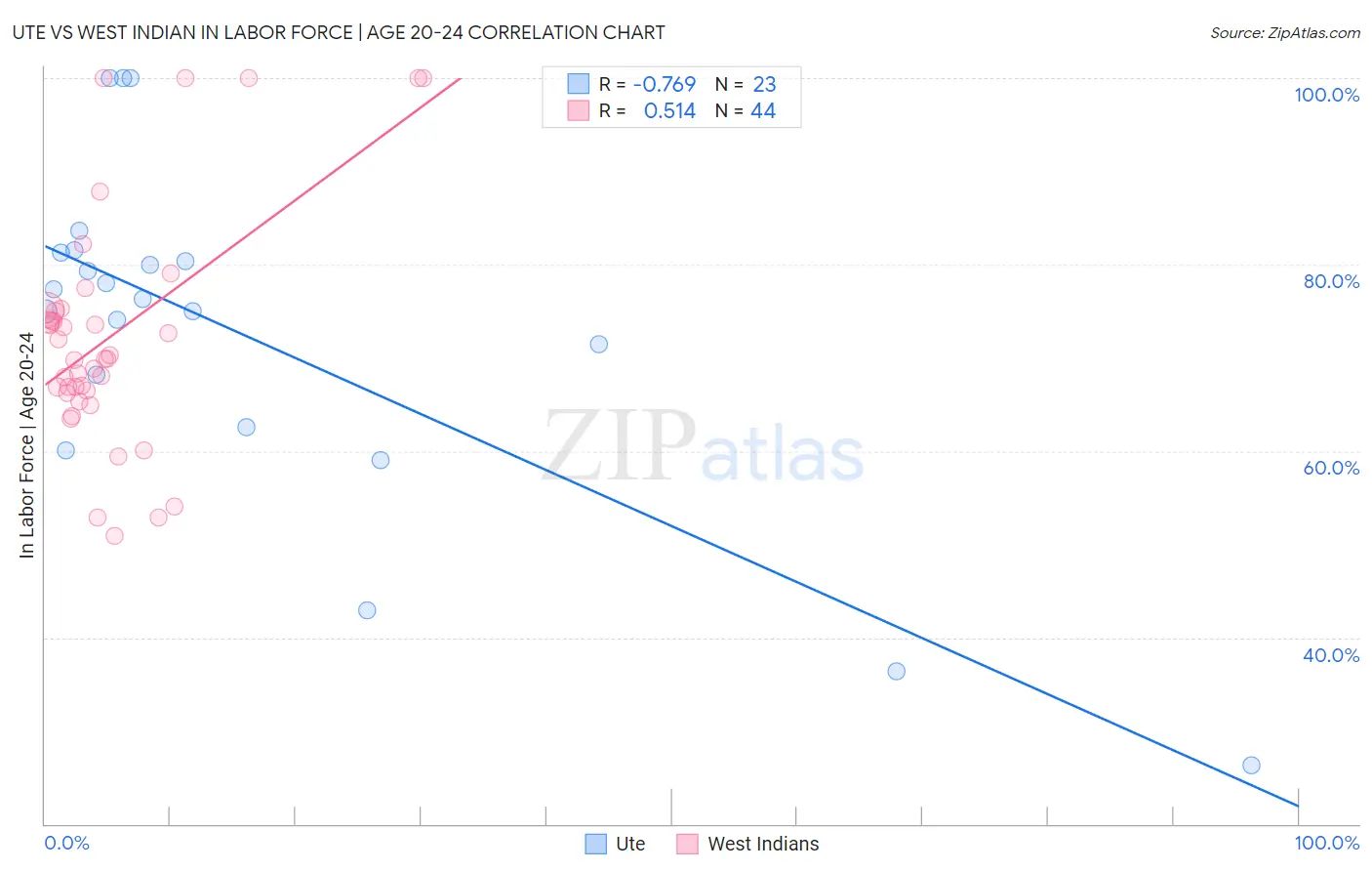 Ute vs West Indian In Labor Force | Age 20-24