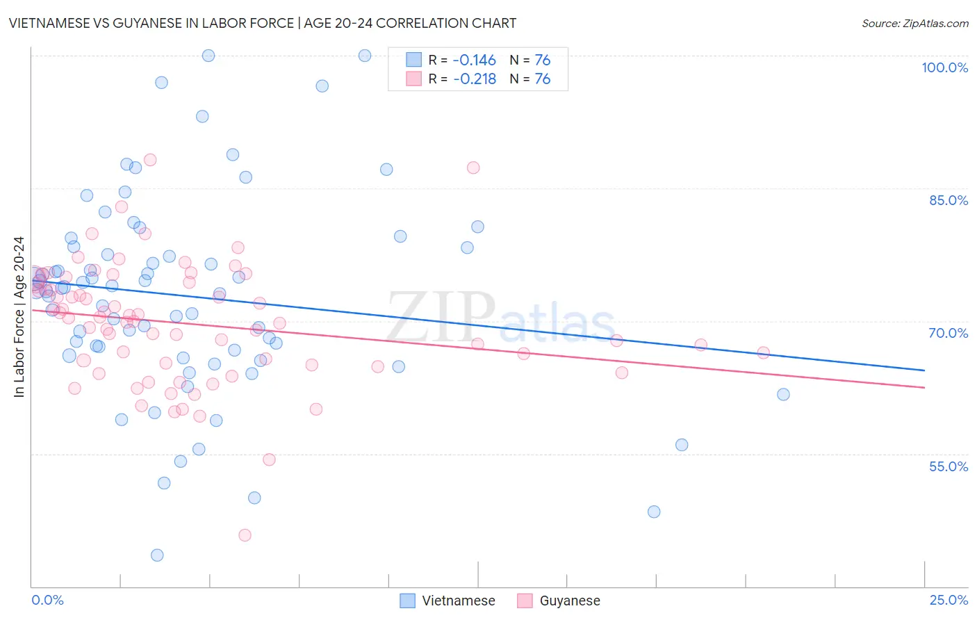 Vietnamese vs Guyanese In Labor Force | Age 20-24