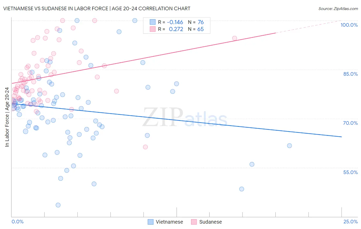 Vietnamese vs Sudanese In Labor Force | Age 20-24