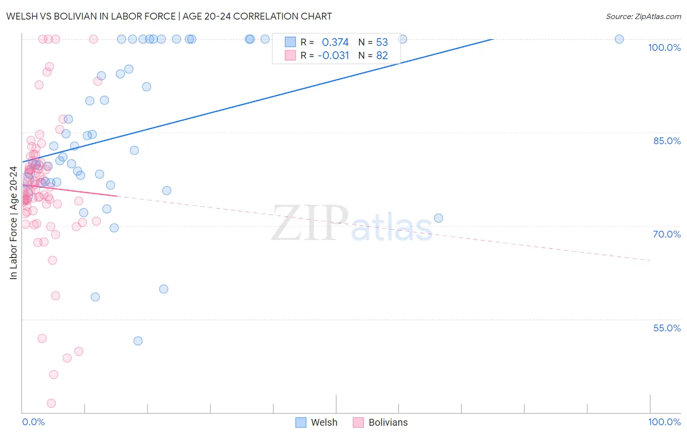 Welsh vs Bolivian In Labor Force | Age 20-24