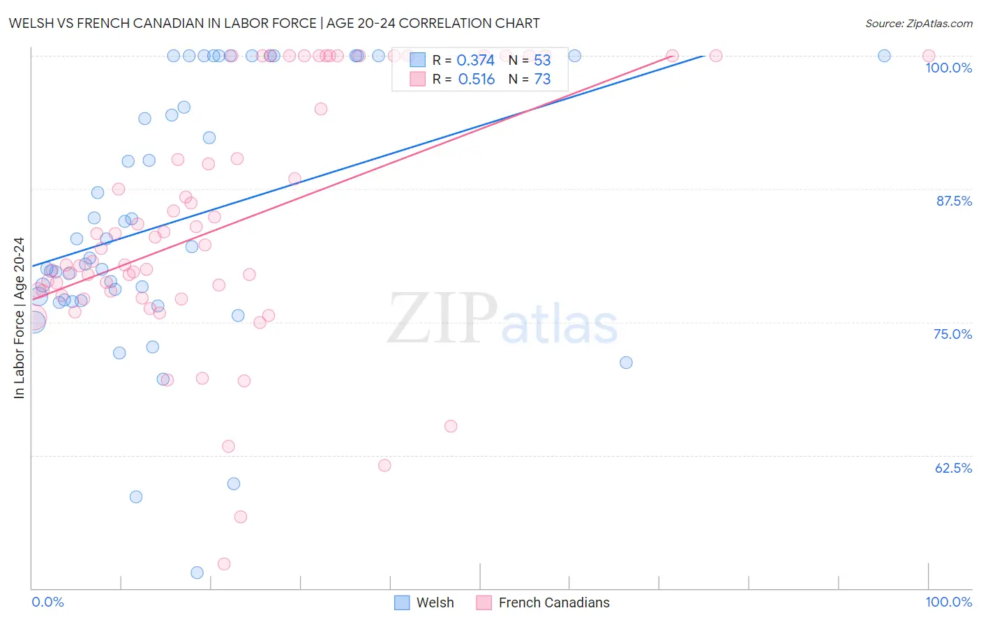 Welsh vs French Canadian In Labor Force | Age 20-24