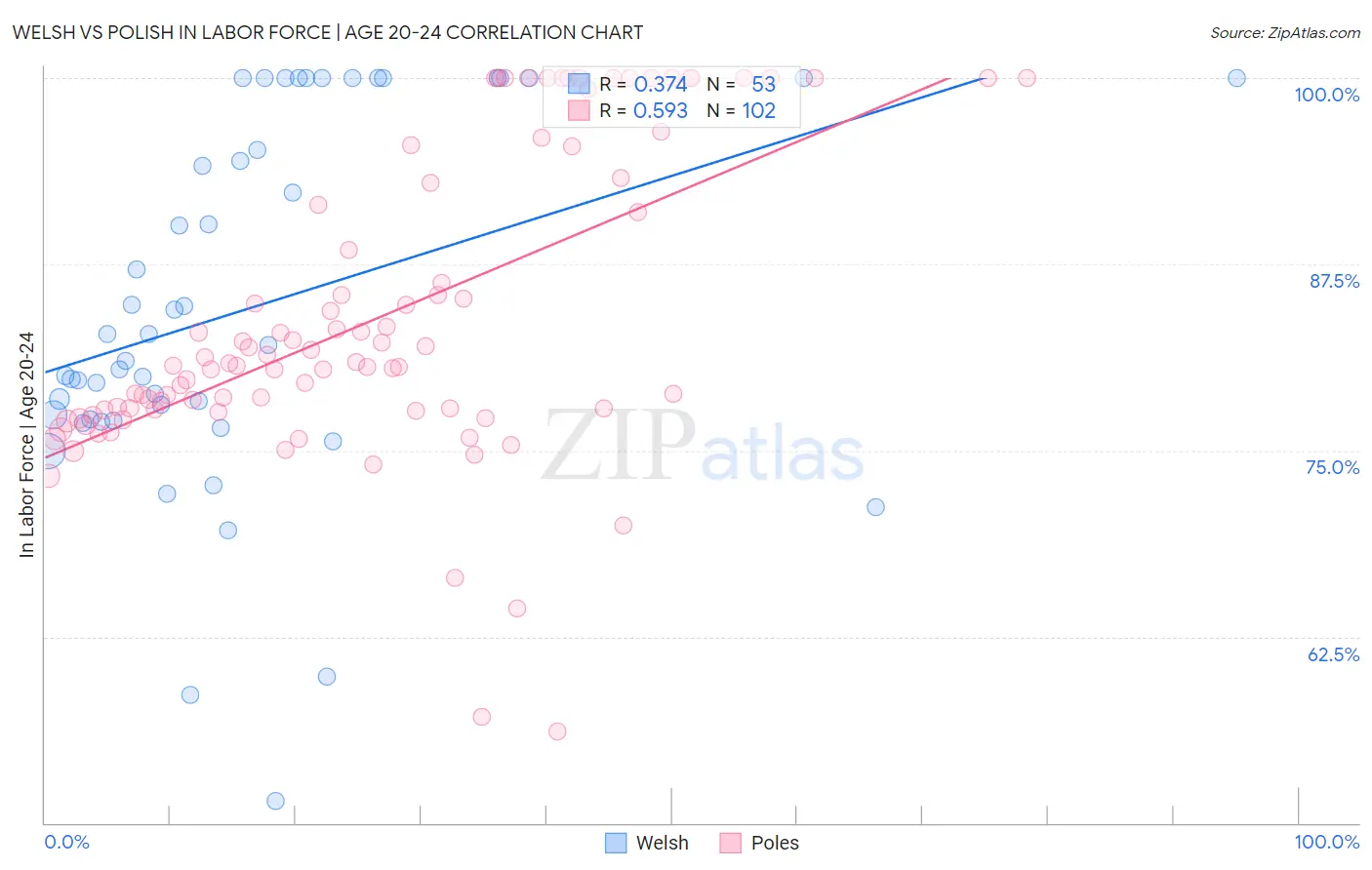 Welsh vs Polish In Labor Force | Age 20-24