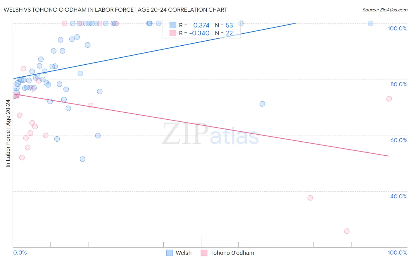 Welsh vs Tohono O'odham In Labor Force | Age 20-24