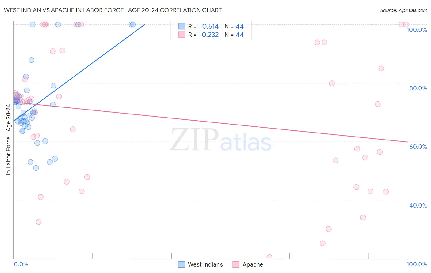 West Indian vs Apache In Labor Force | Age 20-24