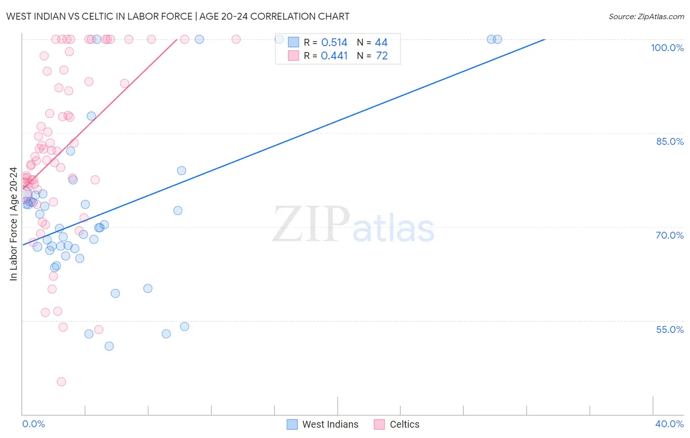 West Indian vs Celtic In Labor Force | Age 20-24