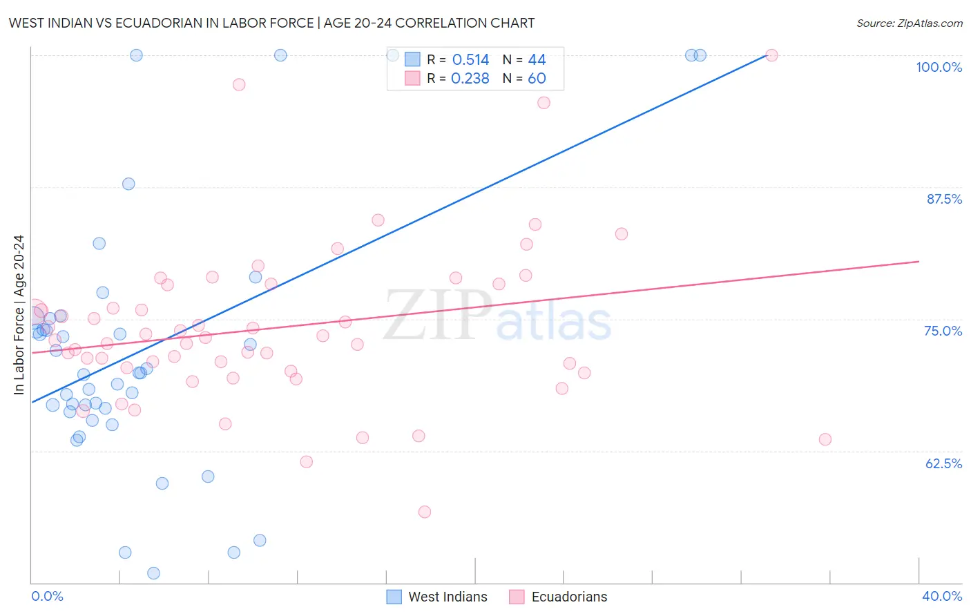 West Indian vs Ecuadorian In Labor Force | Age 20-24