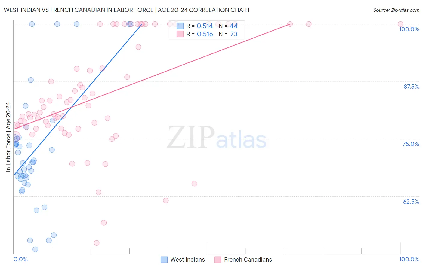 West Indian vs French Canadian In Labor Force | Age 20-24