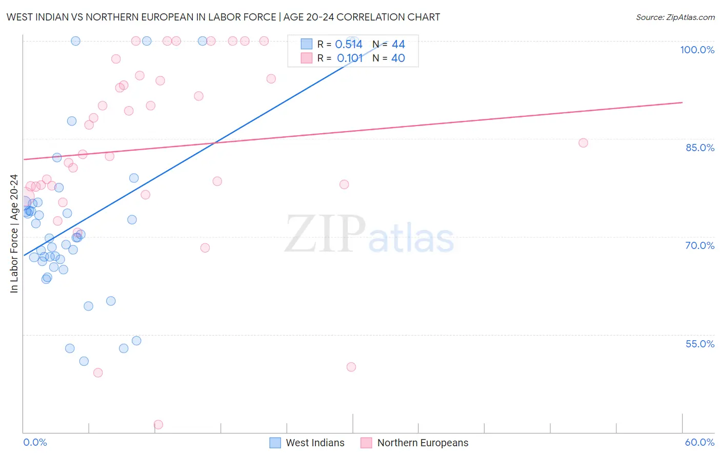 West Indian vs Northern European In Labor Force | Age 20-24