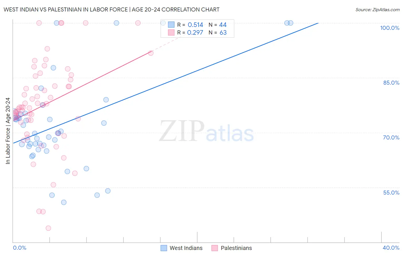 West Indian vs Palestinian In Labor Force | Age 20-24