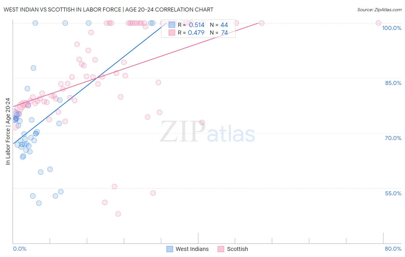 West Indian vs Scottish In Labor Force | Age 20-24