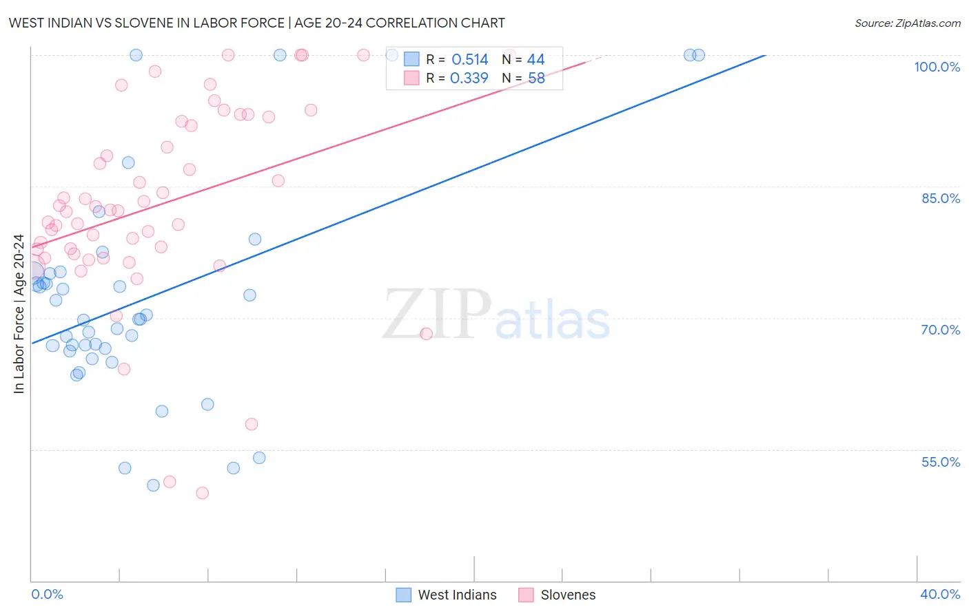 West Indian vs Slovene In Labor Force | Age 20-24