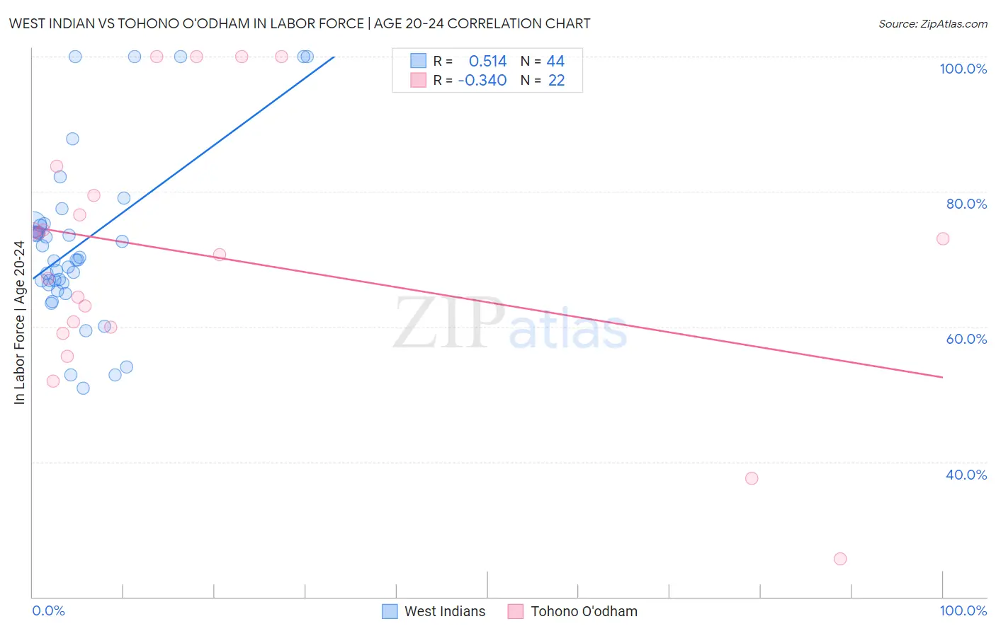 West Indian vs Tohono O'odham In Labor Force | Age 20-24
